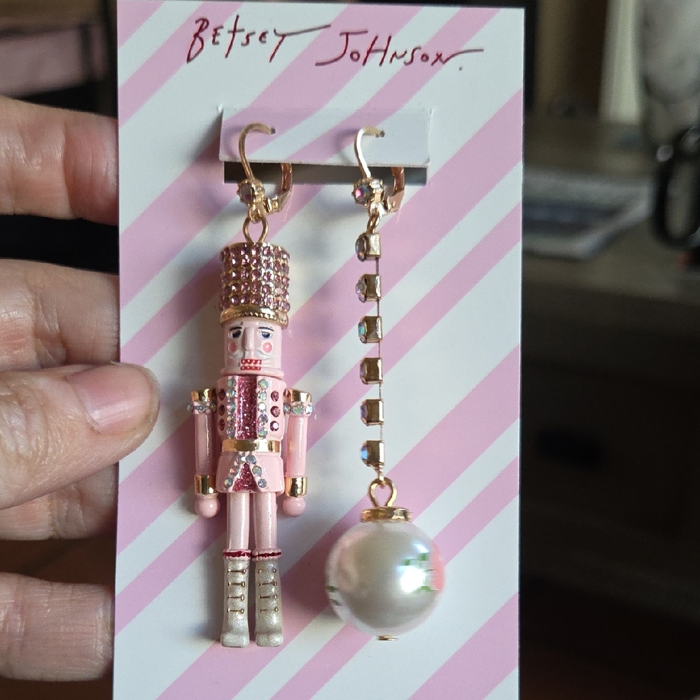 Betsey Johnson Pink Nutcracker Earrings with Pearl